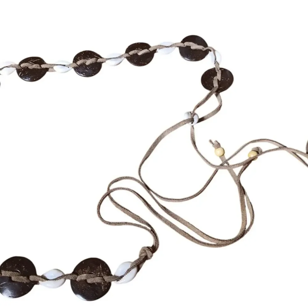 Natural Cowrie shell, stone and wood bead leather Belt